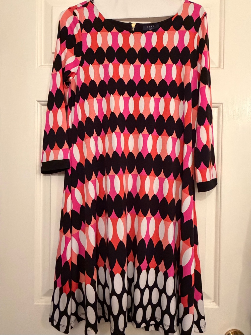 Kaari Blue Pink, Black & White Geometric A-Line Dress
